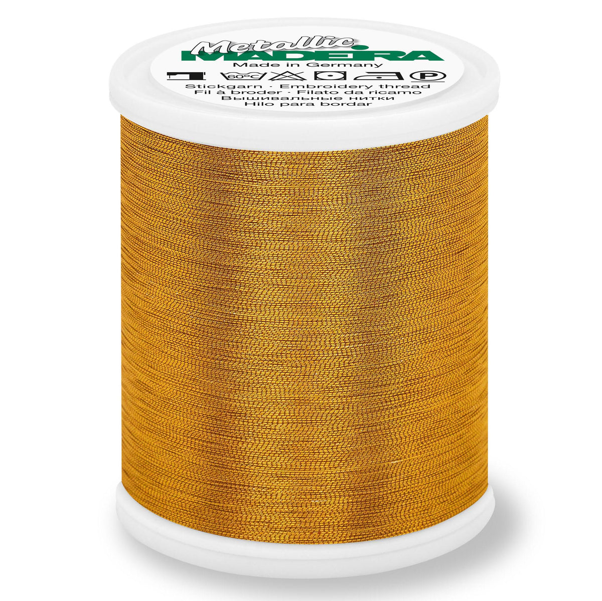 Spool of Madeira Smooth metallic thread in sultan gold
