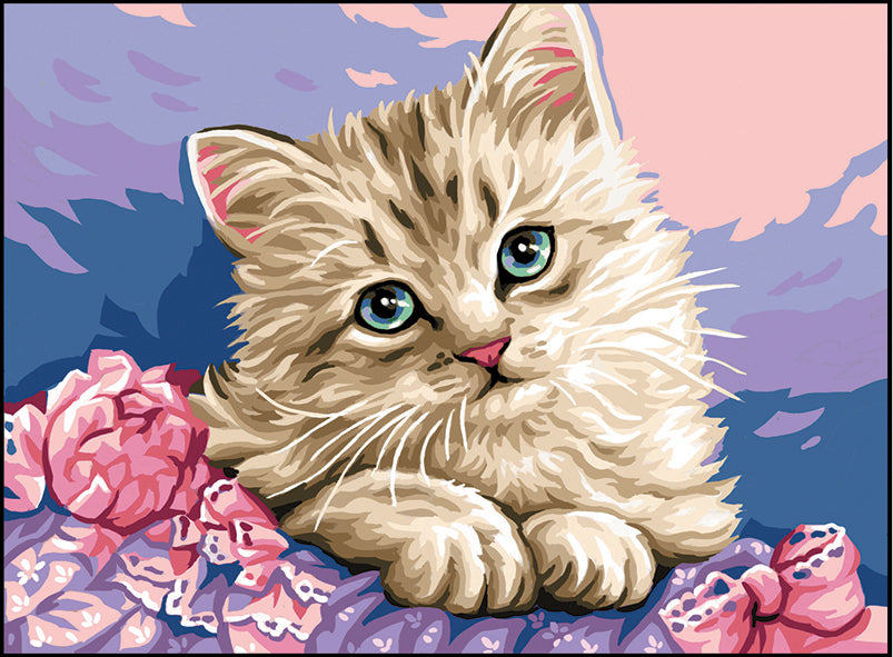 Royal Paris printed tapestry canvas showing the Kitten Flowers design