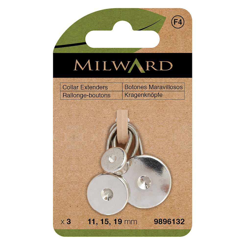 Three metal collar expanders on a card