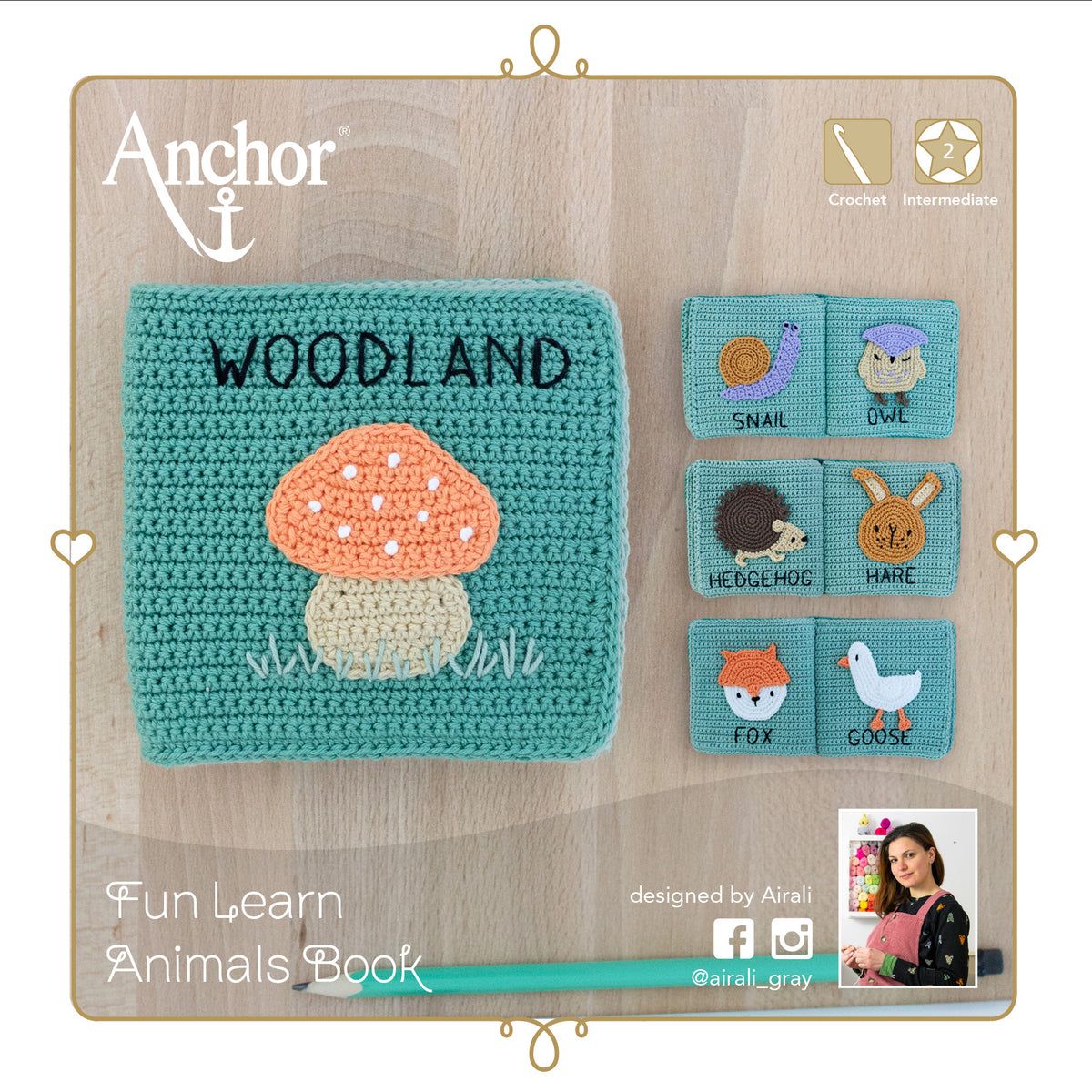 Crocheted animal quiet book from the Anchor kit