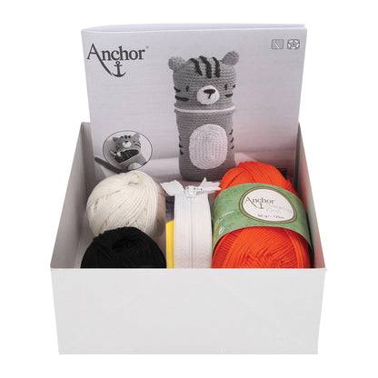 Crocheted tiger pencil case from the Anchor kit