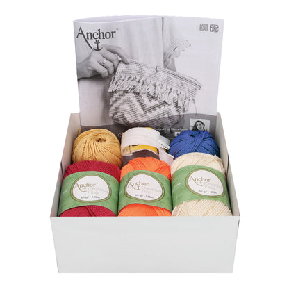 Crocheted boho zip pouch in brights colours from the Anchor kit