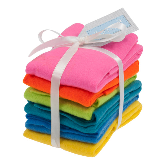Fan of brightly coloured craft felt sheets