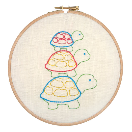 Anchor Turtle Family embroidery hoop kit with stitched design