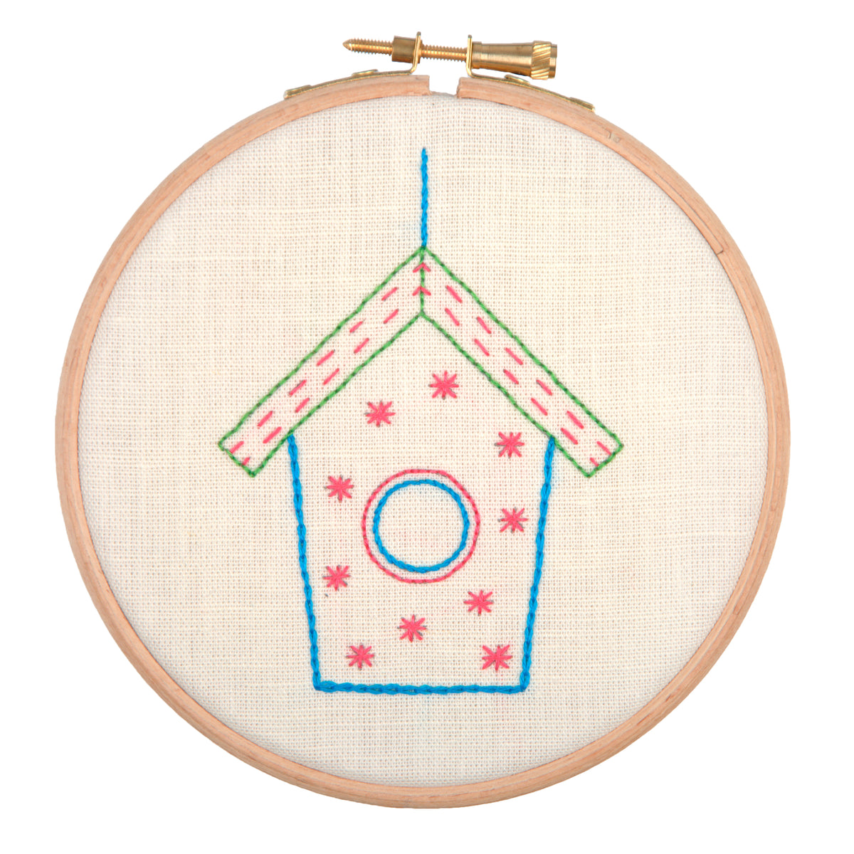 Anchor Bird House embroidery hoop kit with stitched design