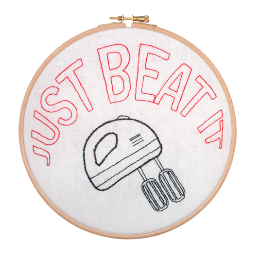 Anchor Just Beat It embroidery hoop kit with stitched design