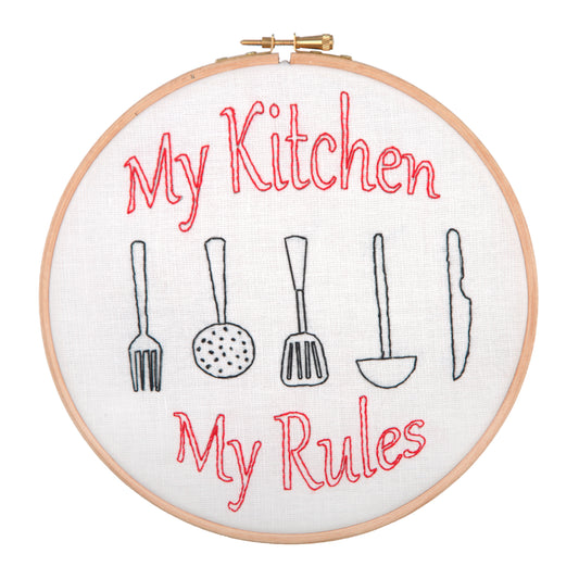 Anchor My Kitchen, My Rules embroidery hoop kit with stitched design