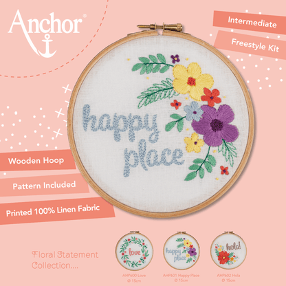 Anchor Embroidery Hoop Kit - Happy Place
