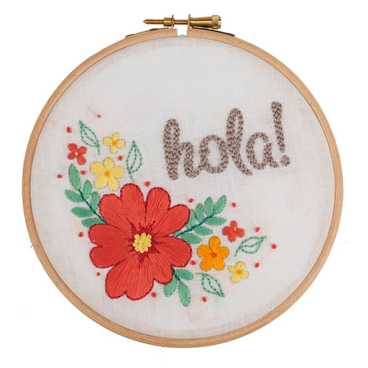 Anchor Hello embroidery hoop kit with stitched lettering