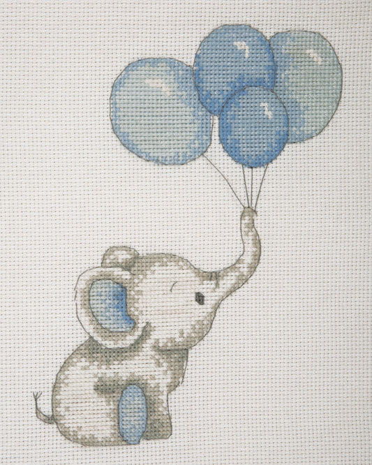 Cross stitch picture of balloons for a baby boy