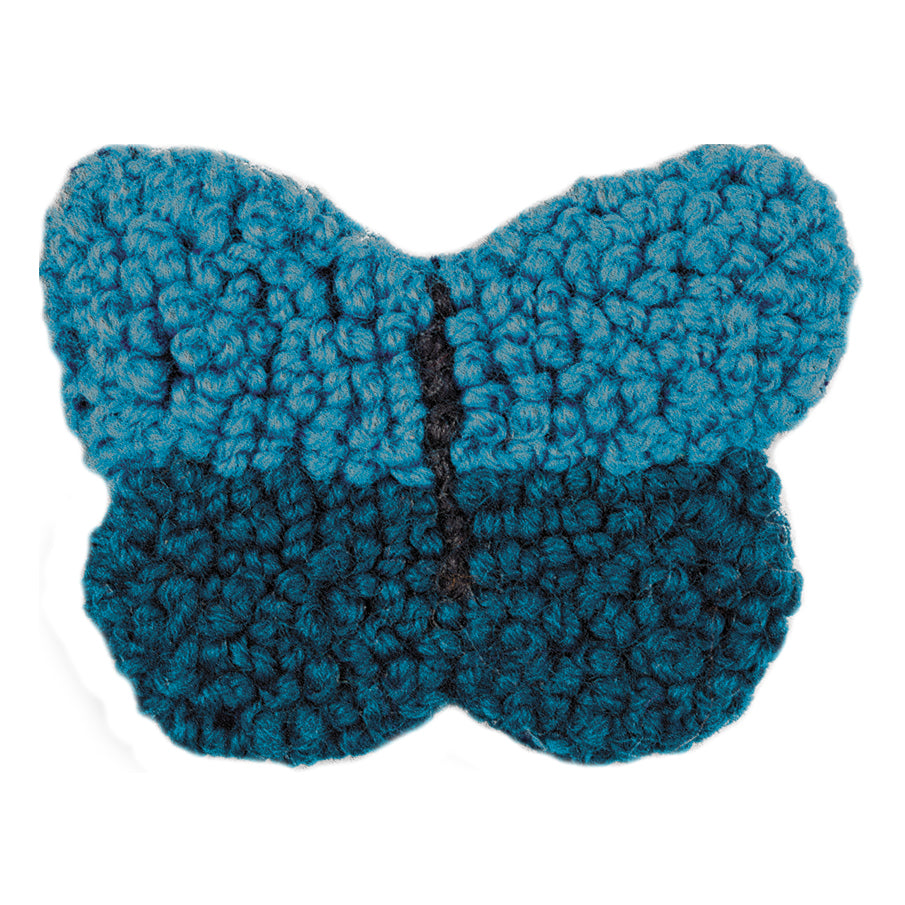 Blue embroidered butterfly brooch made with French knots