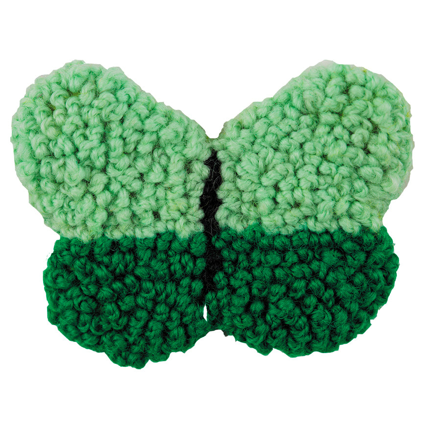 Green embroidered butterfly brooch made with French knots