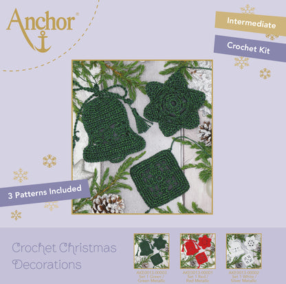 Green and metallic crocheted Christmas tree decorations kit 1