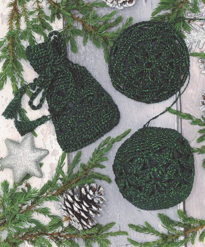 Green and metallic crocheted Christmas tree decorations kit 2
