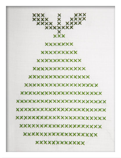 Embroidered pear design on white fabric
