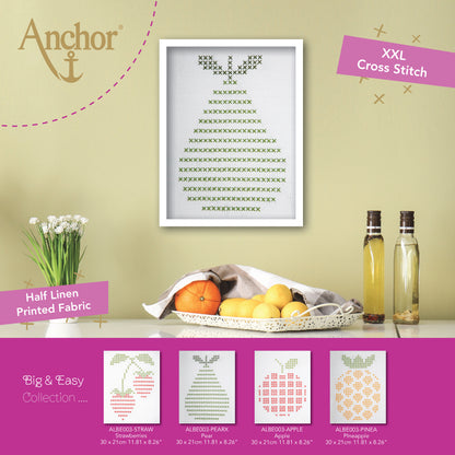 Embroidered pear design on white fabric