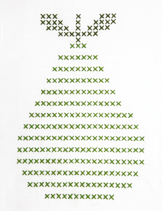 Embroidered pear design on white fabric