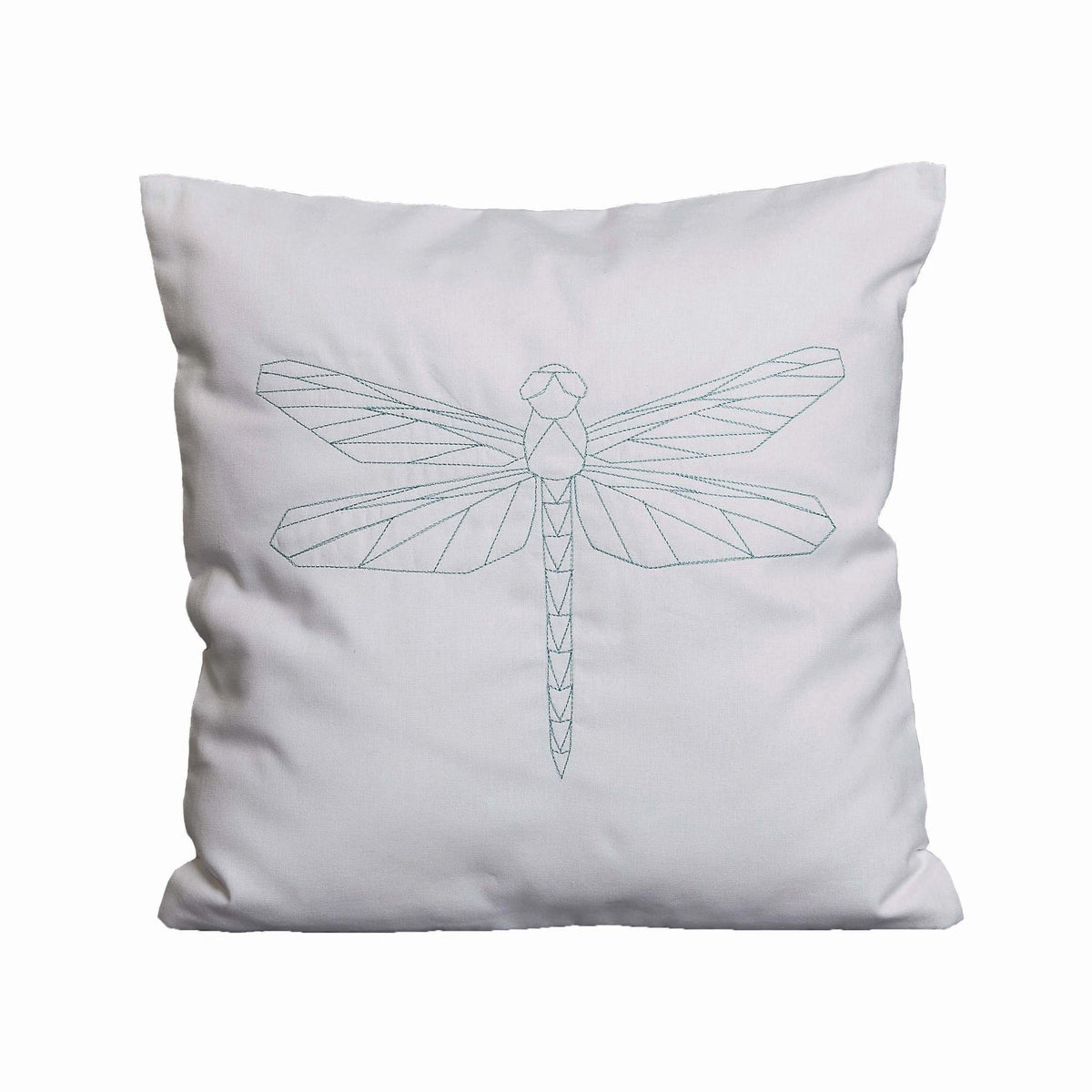 Cushion with a metallic geometric dragonfly design