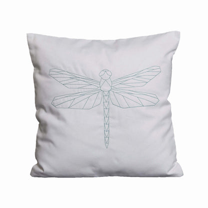 Cushion with a metallic geometric dragonfly design