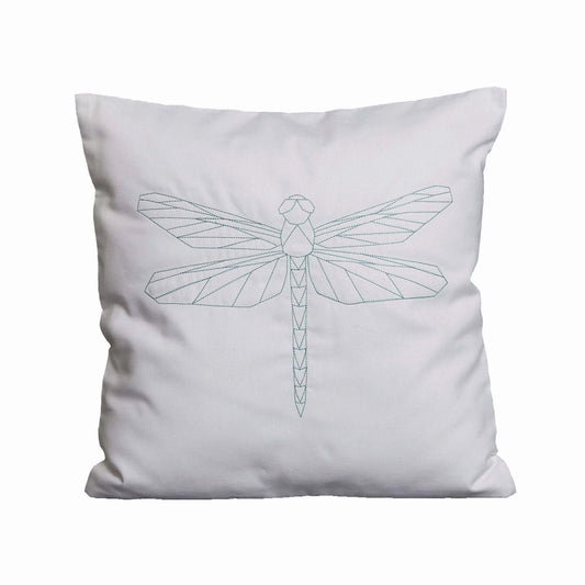Cushion with a metallic geometric dragonfly design