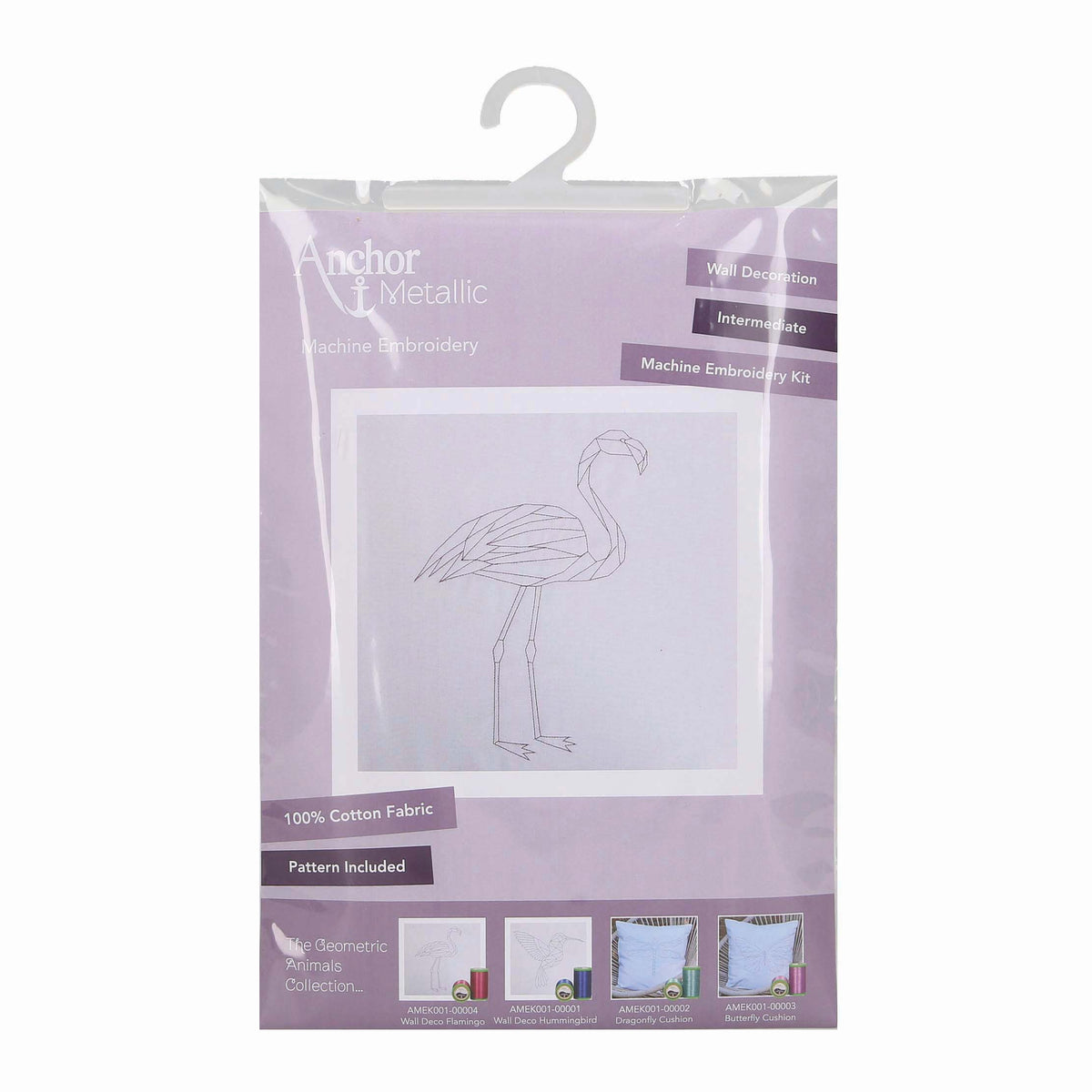 Framed metallic geometric flamingo machine embroidery