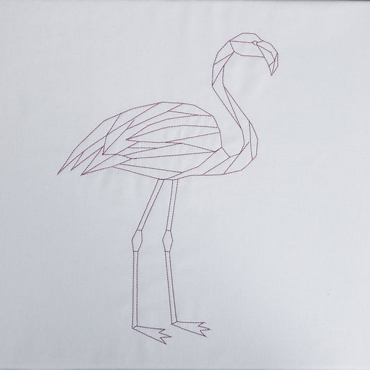 Framed metallic geometric flamingo machine embroidery