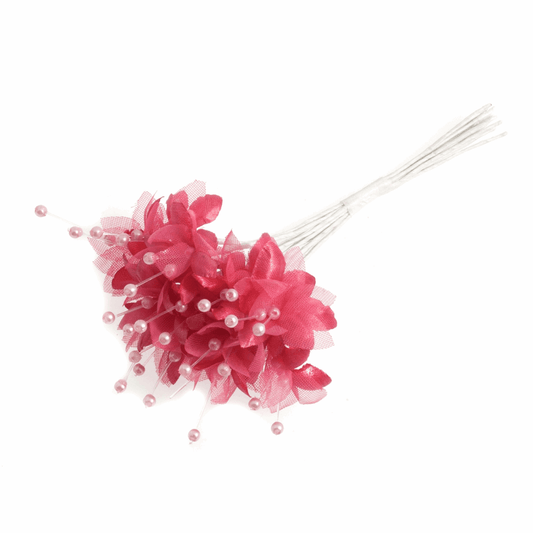 Dark Coral Babys Breath Artificial Flower Stems with Pearls (Pack of 12 Stems)