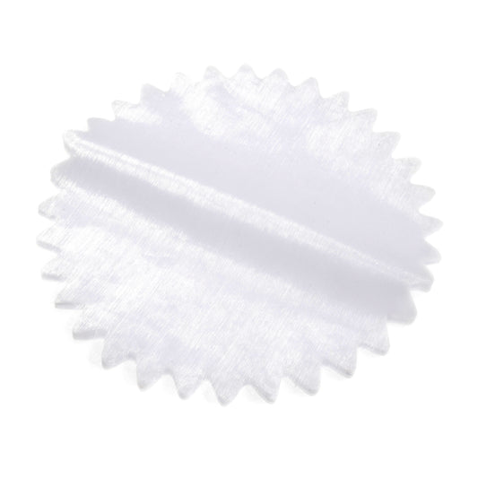 White sheer fabric round with a starburst zigzag edge