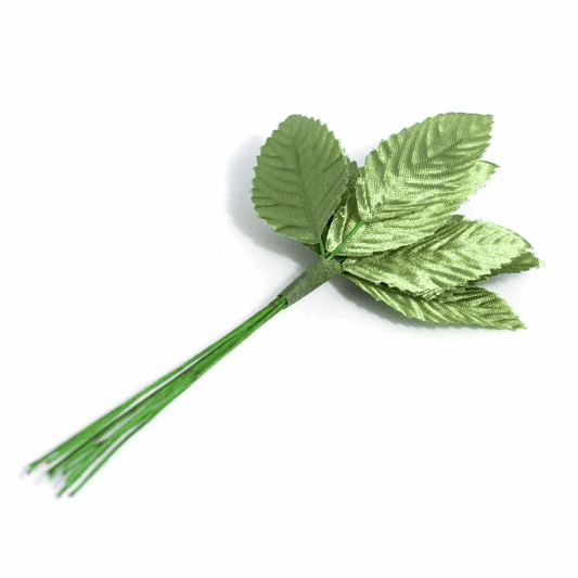 Green Satin Rose Leaves - 20mm (Pack of 12)