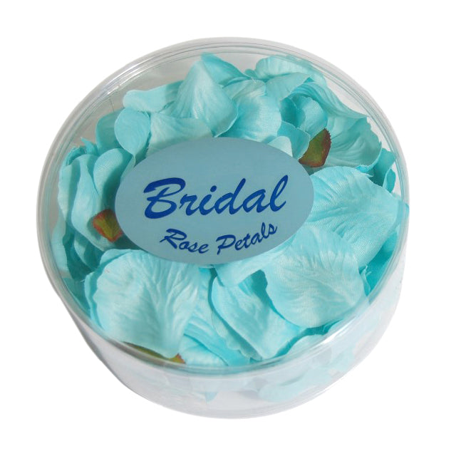 Box of turquoise polyester rose petals