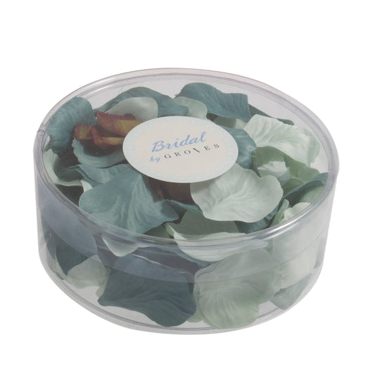 Box of turquoise and sage polyester rose petals