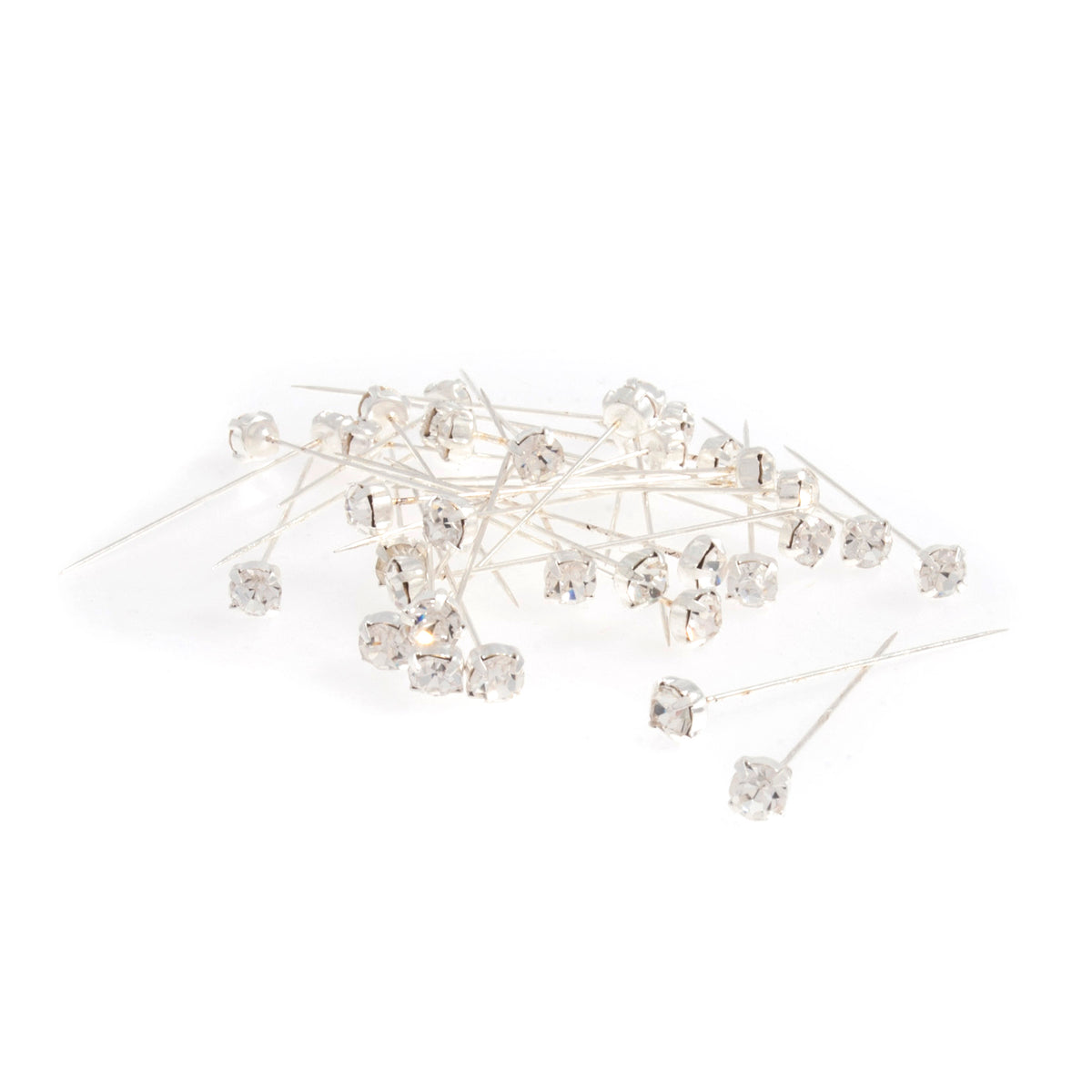 Silver corsage pins with diamante heads