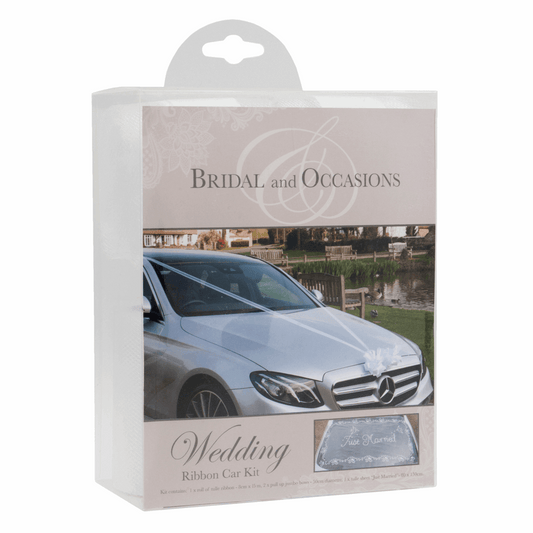 White Tulle Wedding Ribbon Car Kit