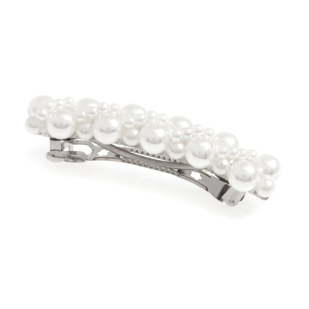 White beaded hair spring clip