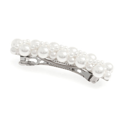 White beaded hair spring clip