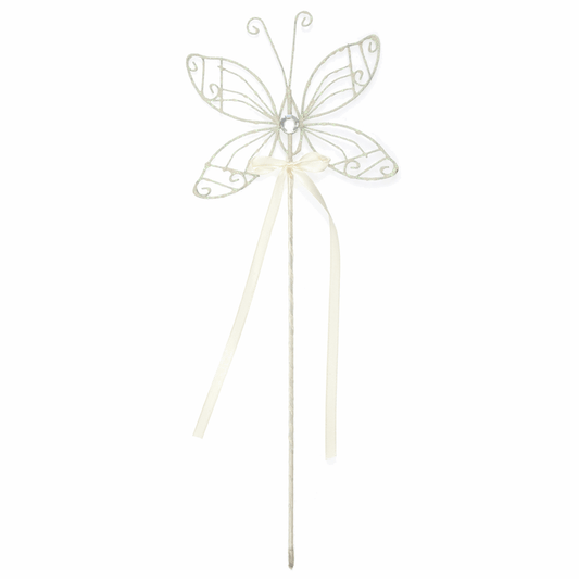 Ivory Butterfly Wand with Ribbon - 37cm x 13cm