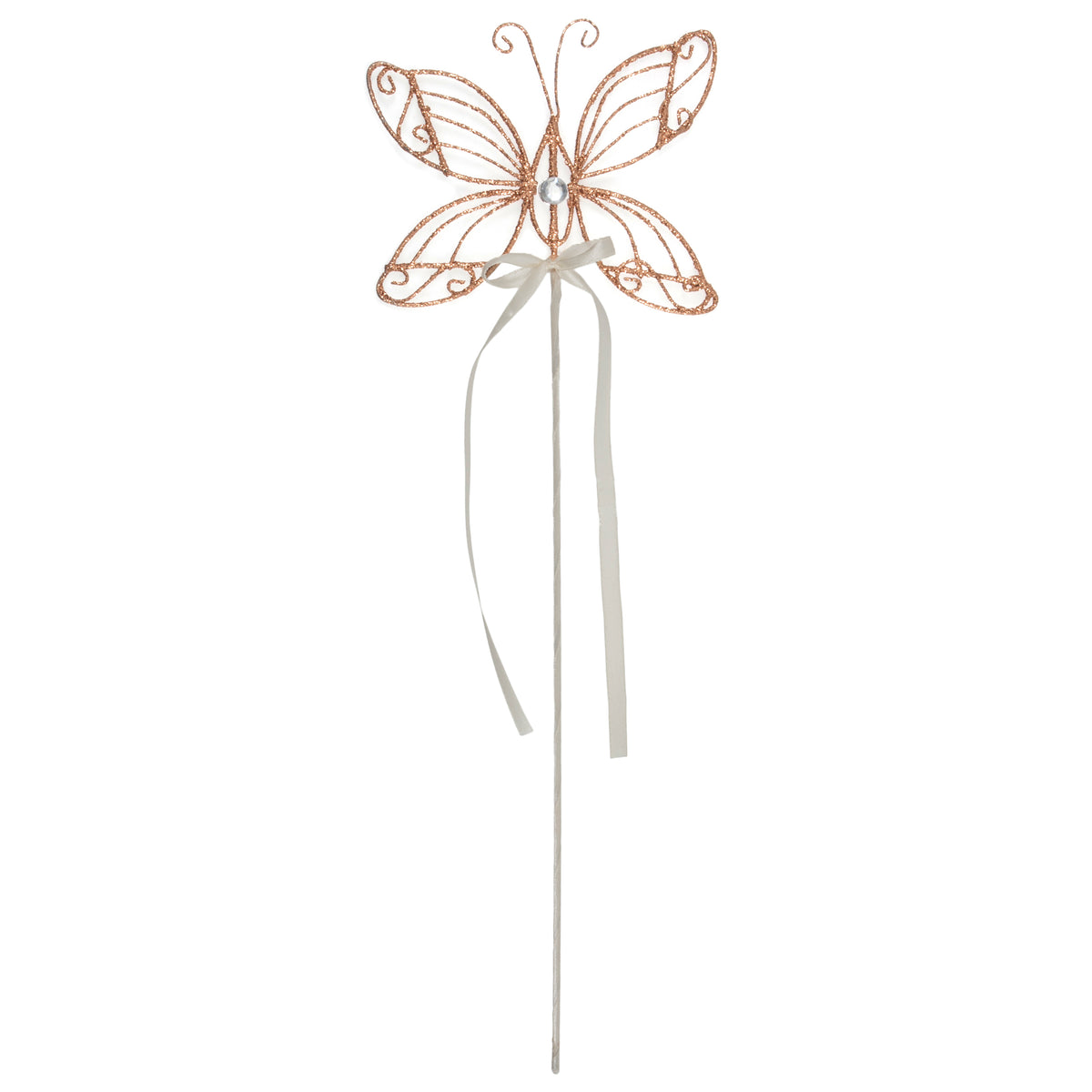 Rose gold butterfly wand with ribbon