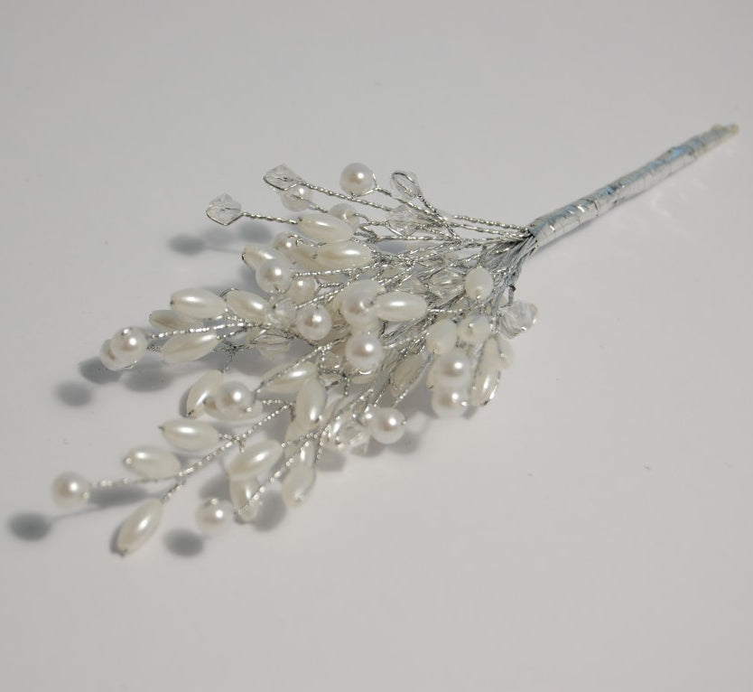 White pearl branch pick with silver stems