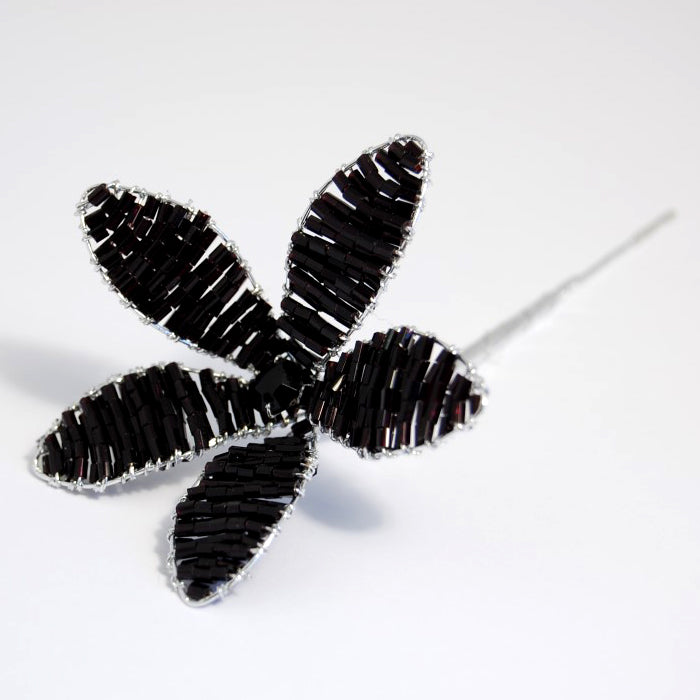 Black and silver crystal bead flower pick