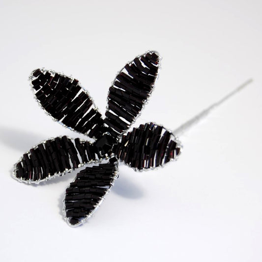Black and silver crystal bead flower pick