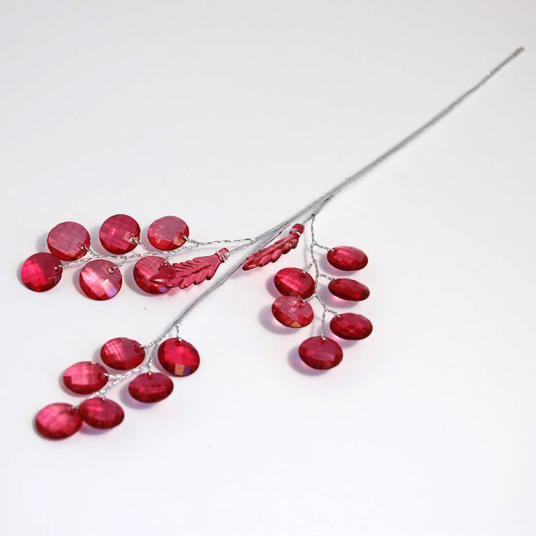 Three-stem burgundy and silver crystal pick with leaves