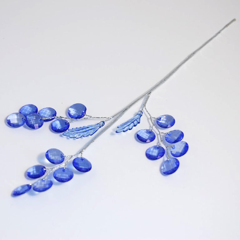 Sapphire Blue & Silver crystal and leaf spray pick