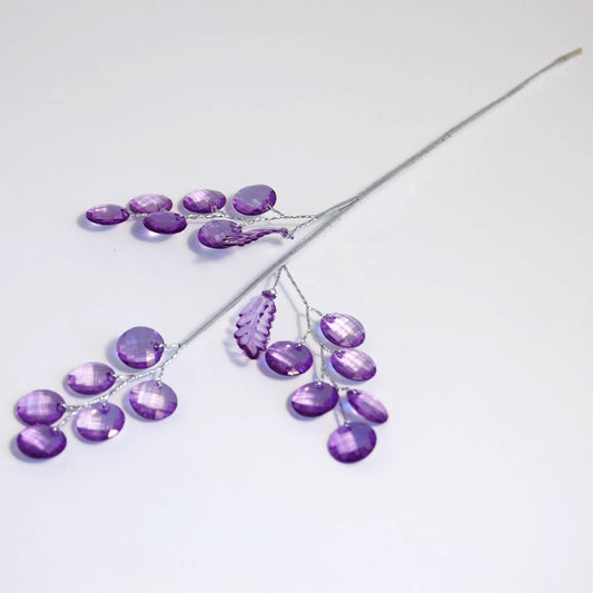 Violet crystal spray pick with leaf on silver wire stems