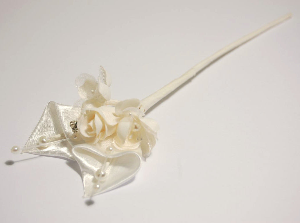 Cream lily spray with tulle, ribbon and beads