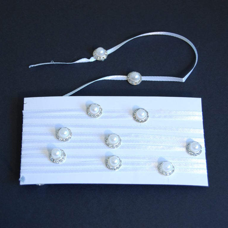 White ribbon trim with pearls and diamante