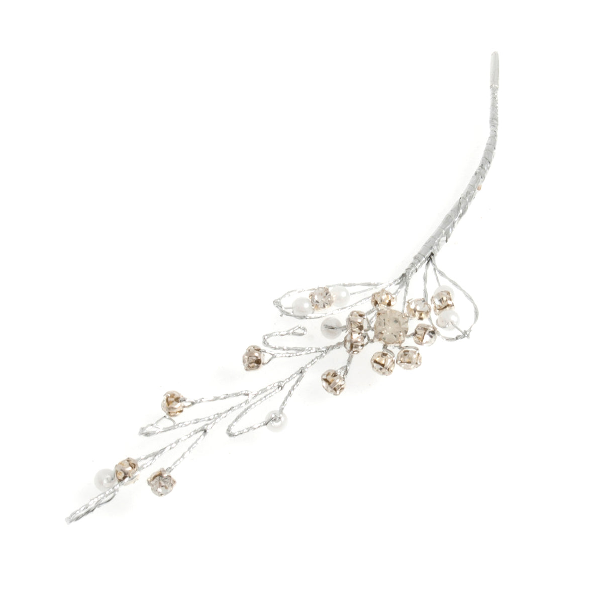 Silver wire spray pick with clear diamantes and pearls