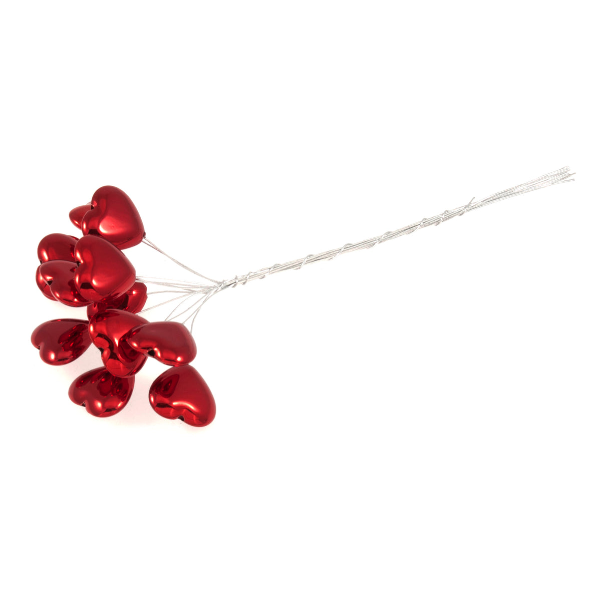Red metallic heart picks on silver wire