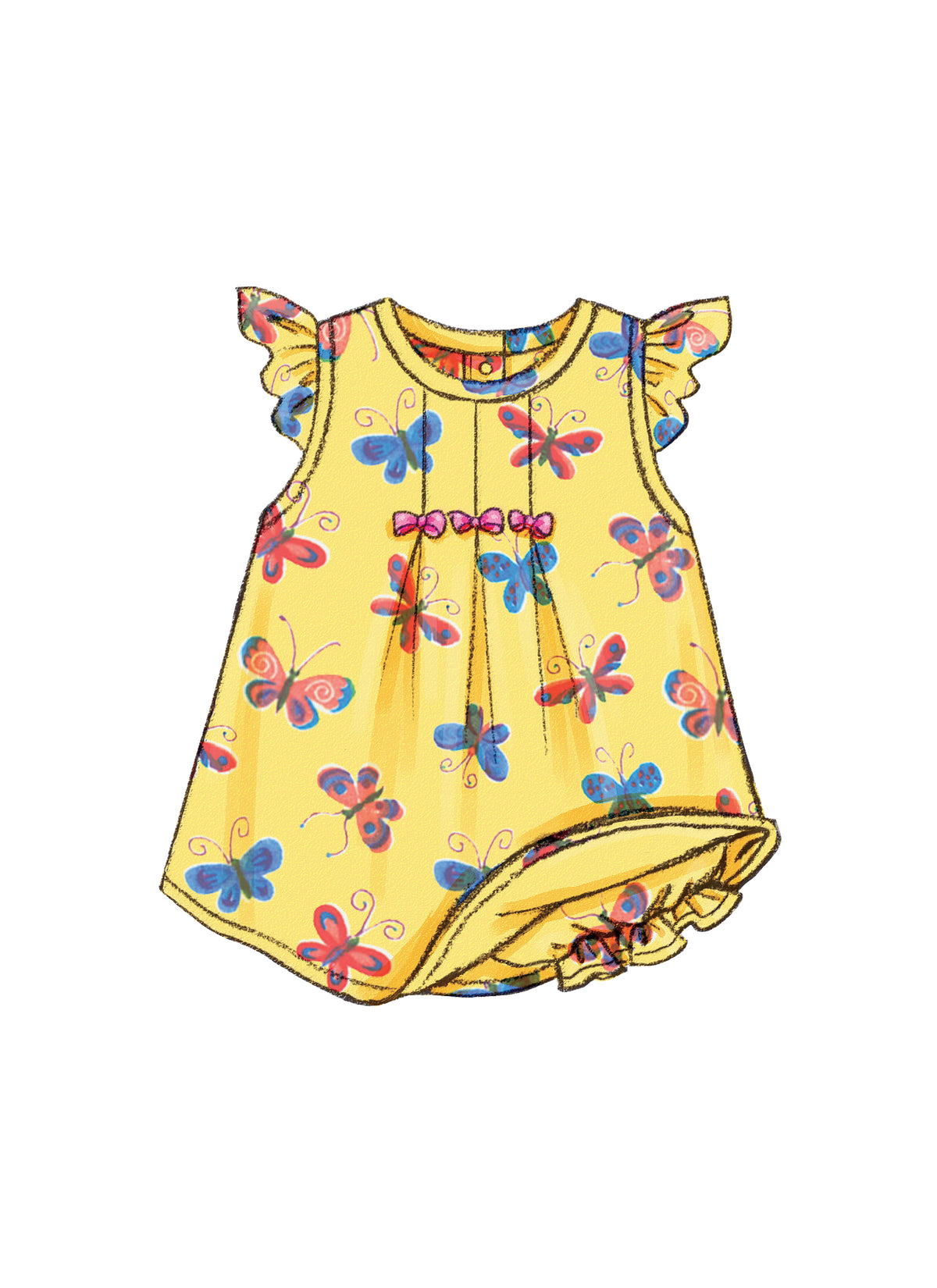Butterick B3405 sewing pattern envelope showing the baby dress & top designs