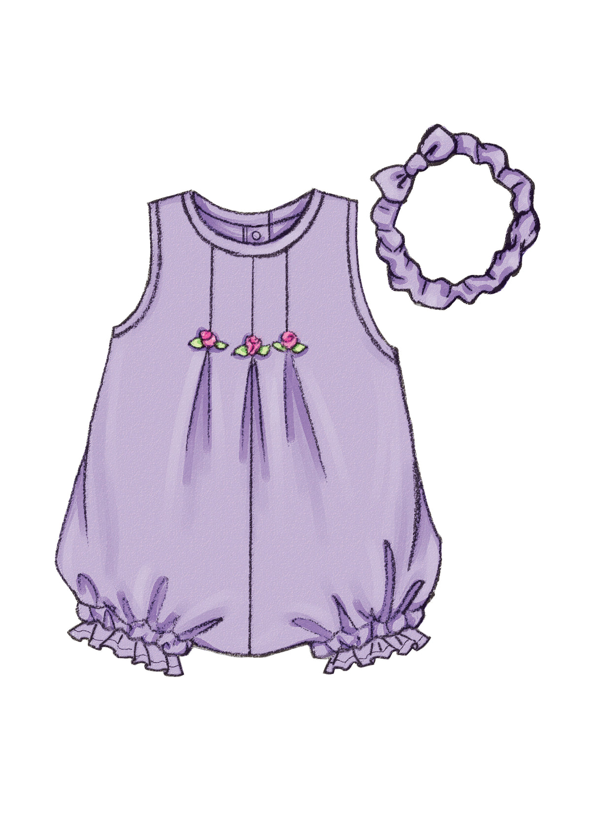 Butterick B3405 sewing pattern envelope showing the baby dress & top designs