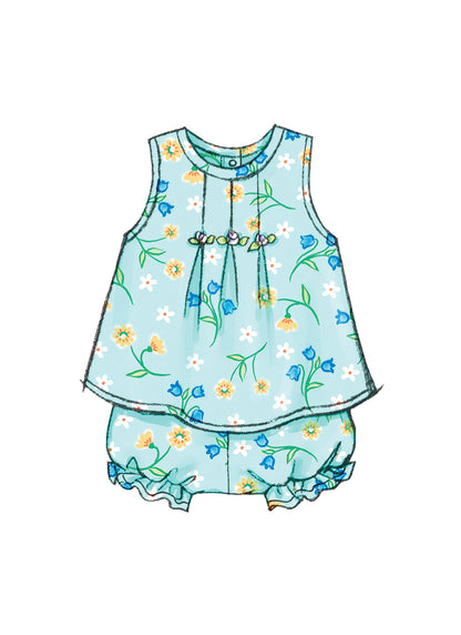 Butterick B3405 sewing pattern envelope showing the baby dress & top designs